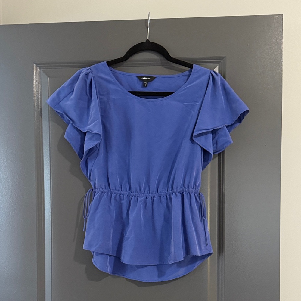 Express Royal Blue Flutter Sleeve Blouse
